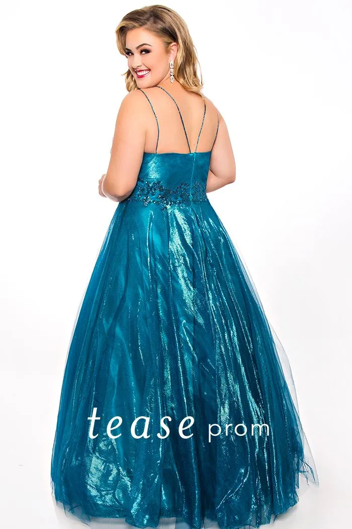 Tease Prom 2046 size 16 Teal shimmer ball gown prom dress evening gown