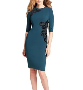 Teri Jon Floral Applique Sheath Dress 7309