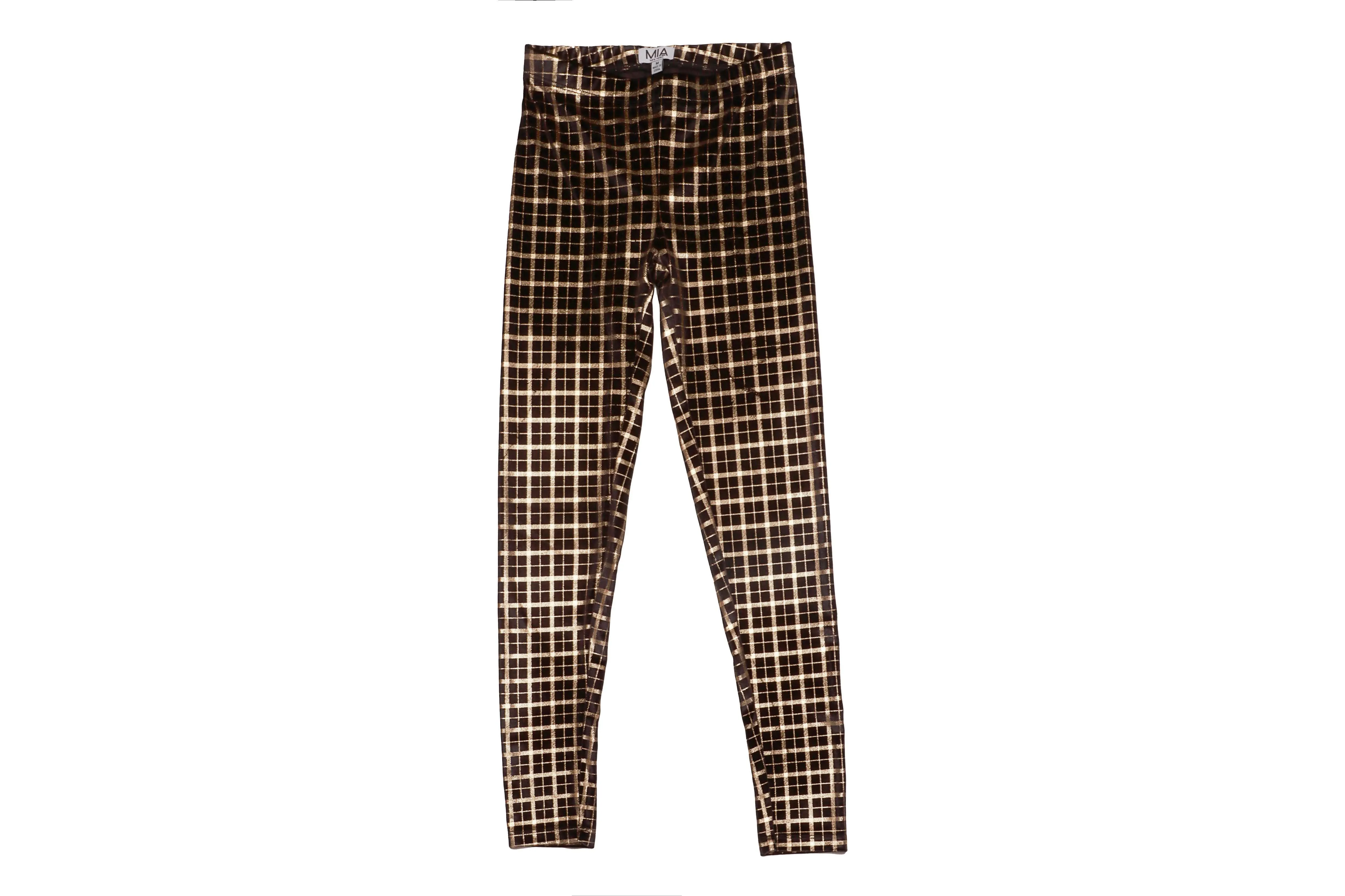 Tween Bottoms | Plaid Metallic Gold Black Legging | Mia New York