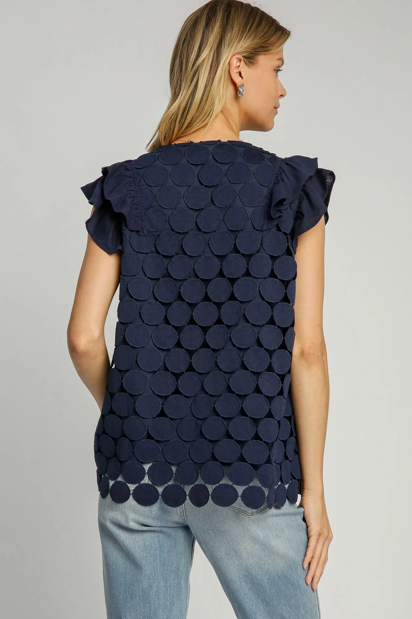 Umgee Polka Dot Lace Top in Navy