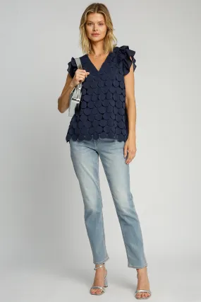 Umgee Polka Dot Lace Top in Navy