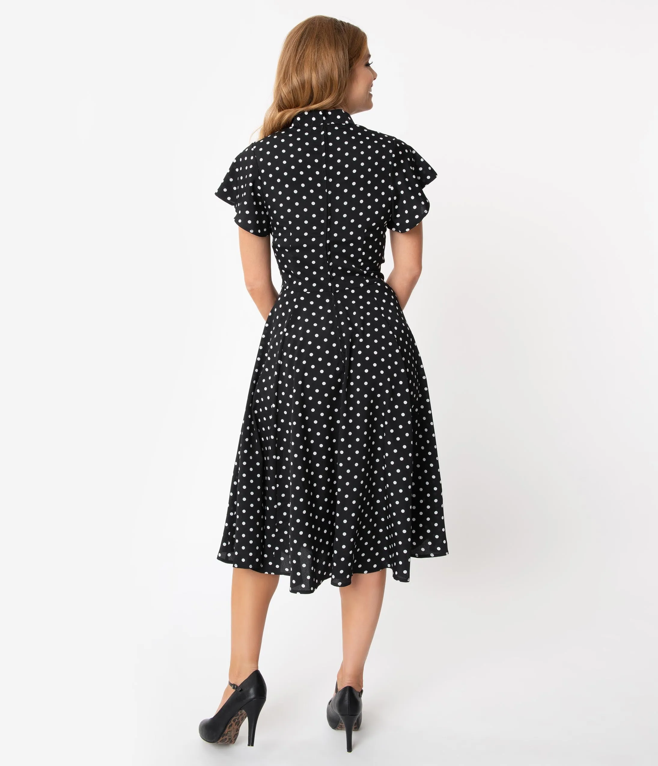 Unique Vintage 1950s Black & White Polka Dot Baltimore Swing Dress