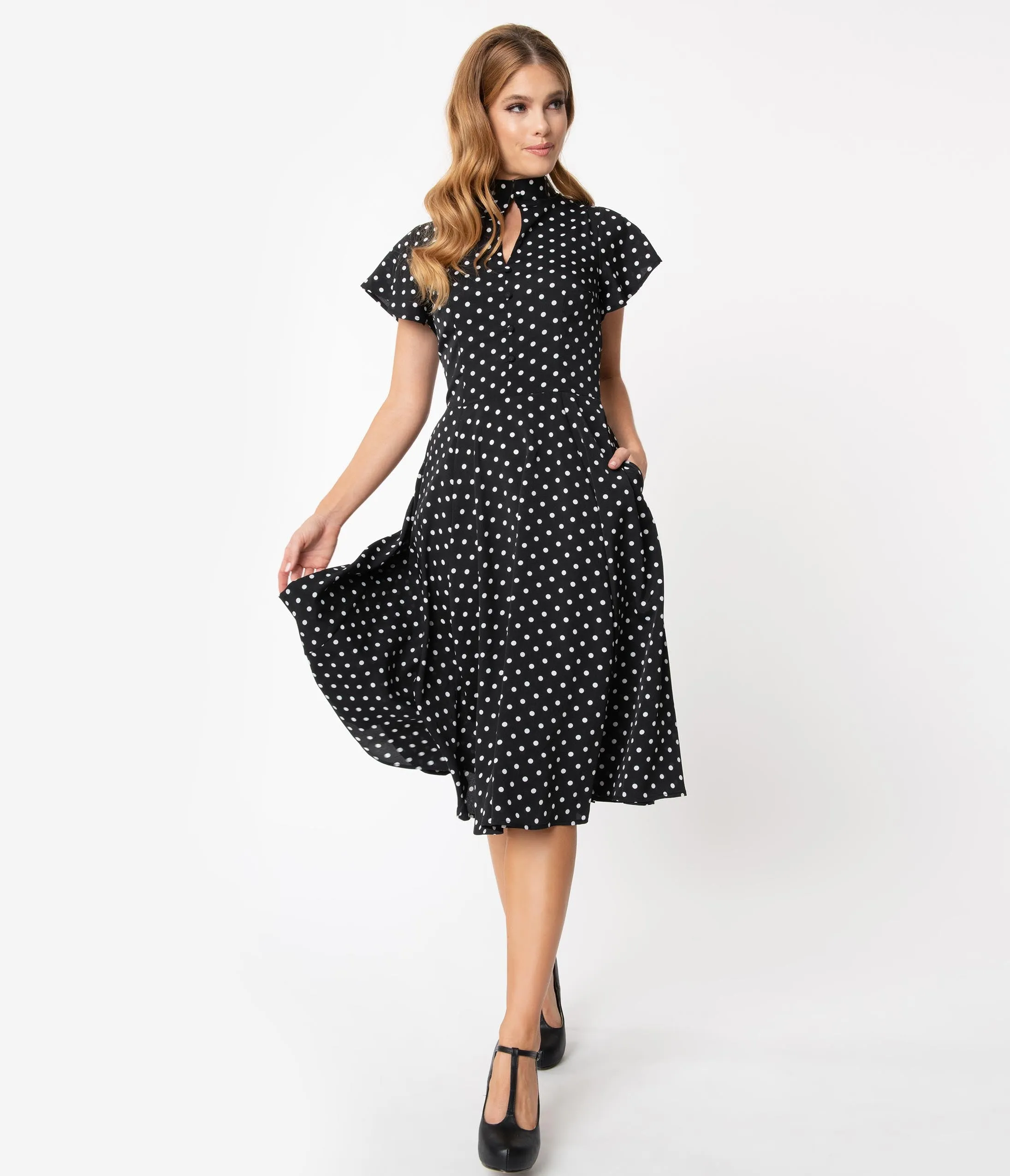 Unique Vintage 1950s Black & White Polka Dot Baltimore Swing Dress