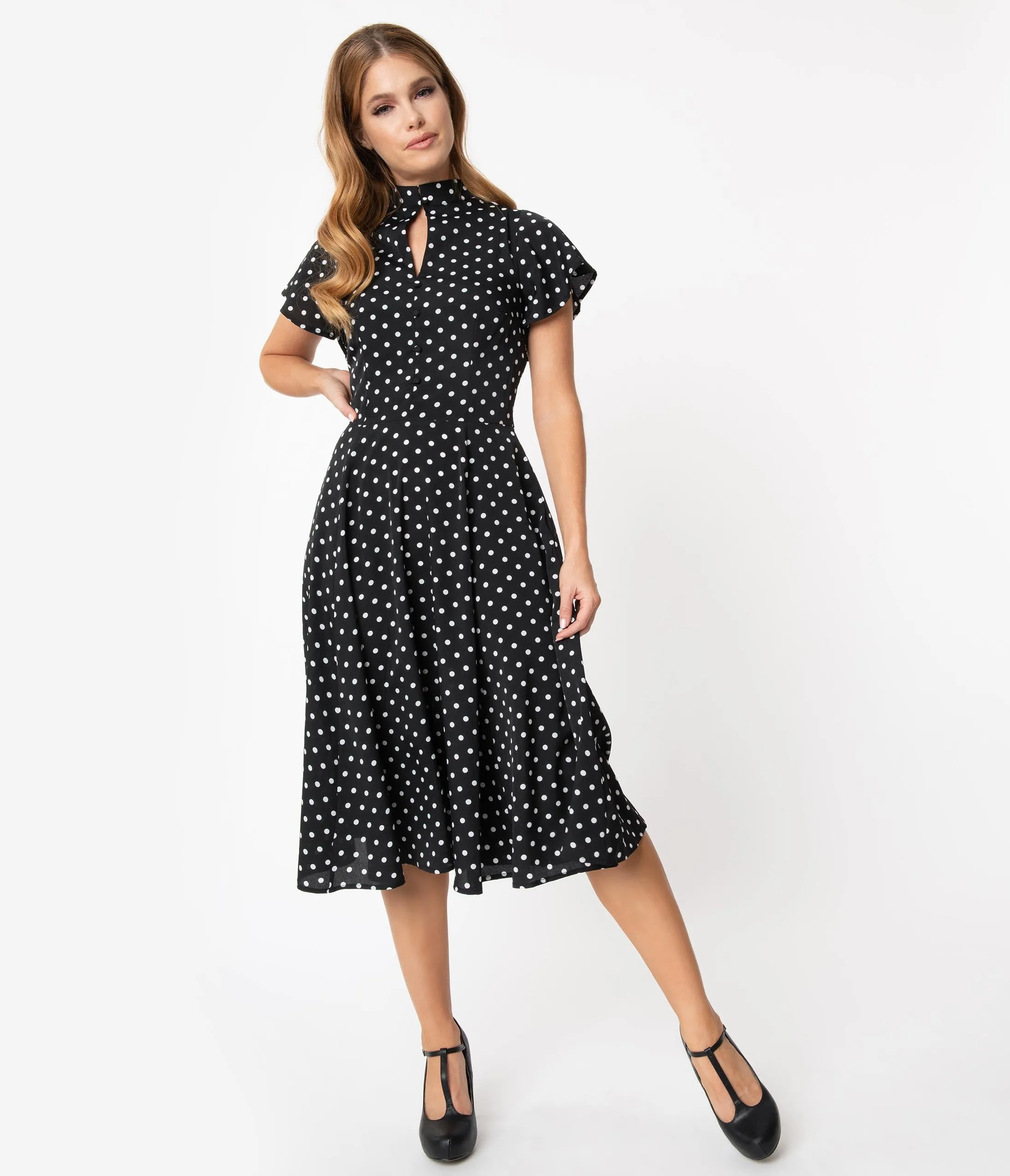 Unique Vintage 1950s Black & White Polka Dot Baltimore Swing Dress