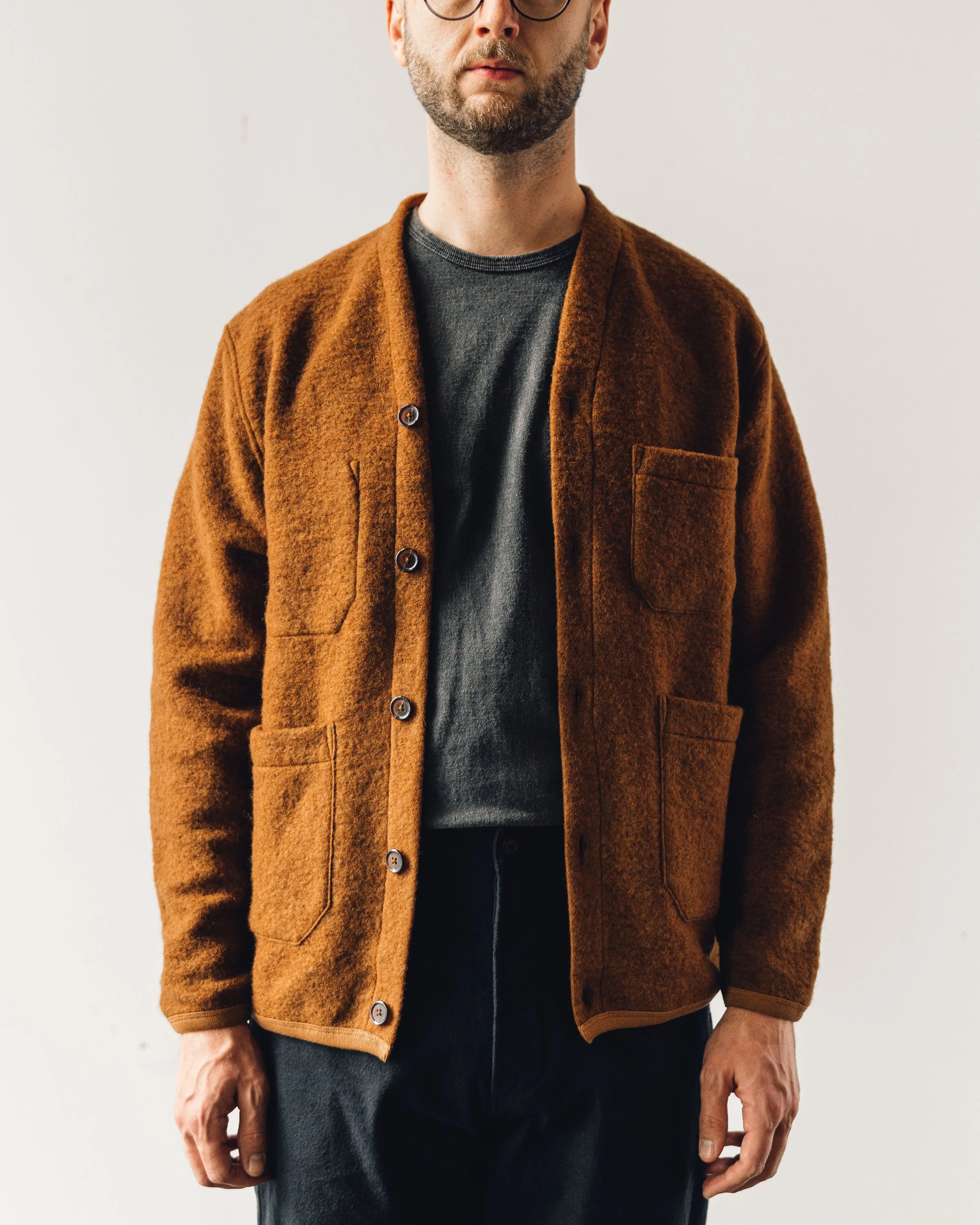 Universal Works Fleece Cardigan, Rust