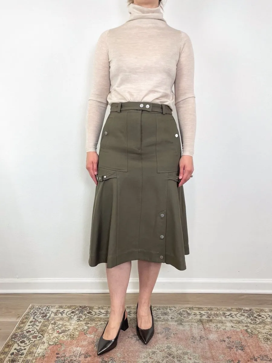 Utility Godet Skirt w/Satin Piping in Army