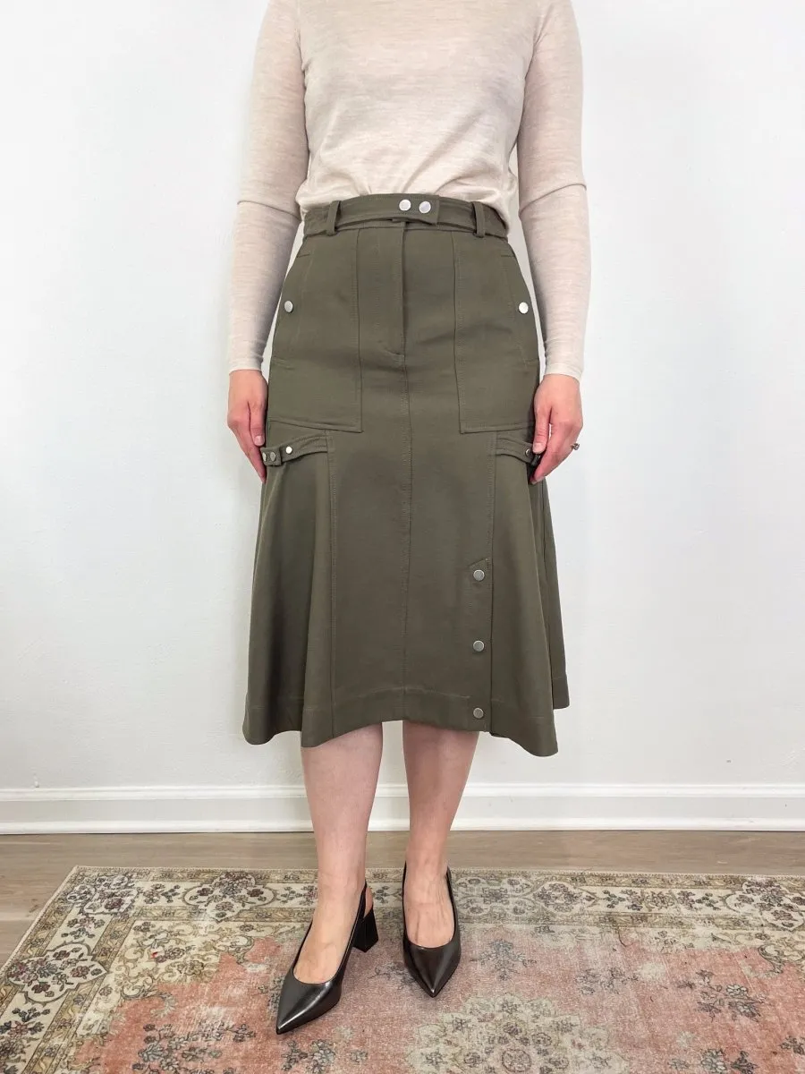 Utility Godet Skirt w/Satin Piping in Army