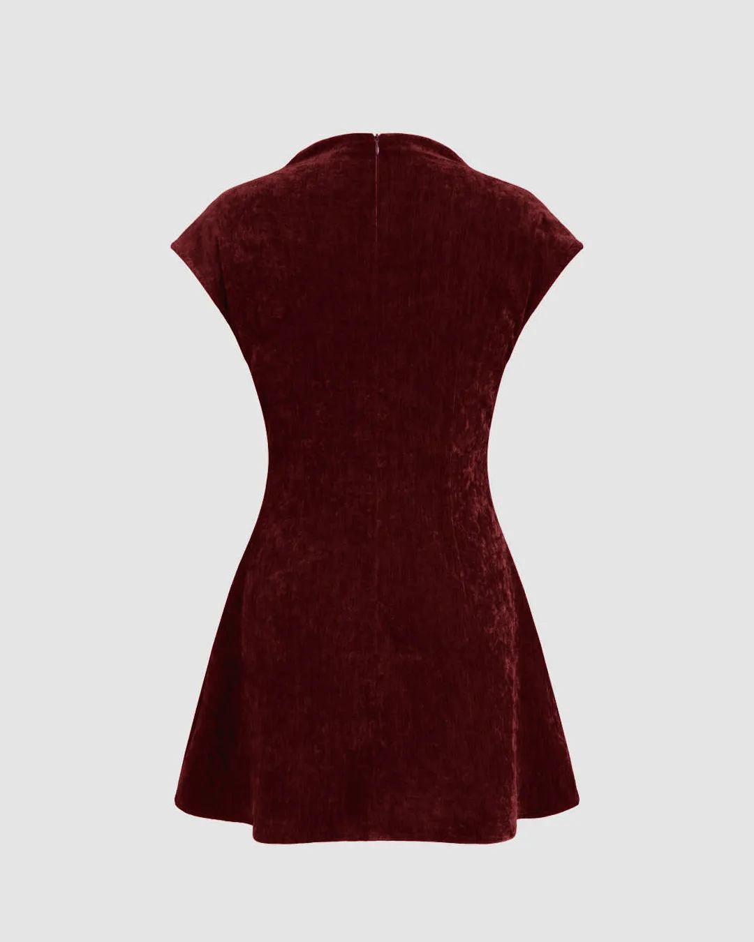 Velvet High Neck Mini Dress In Maroon