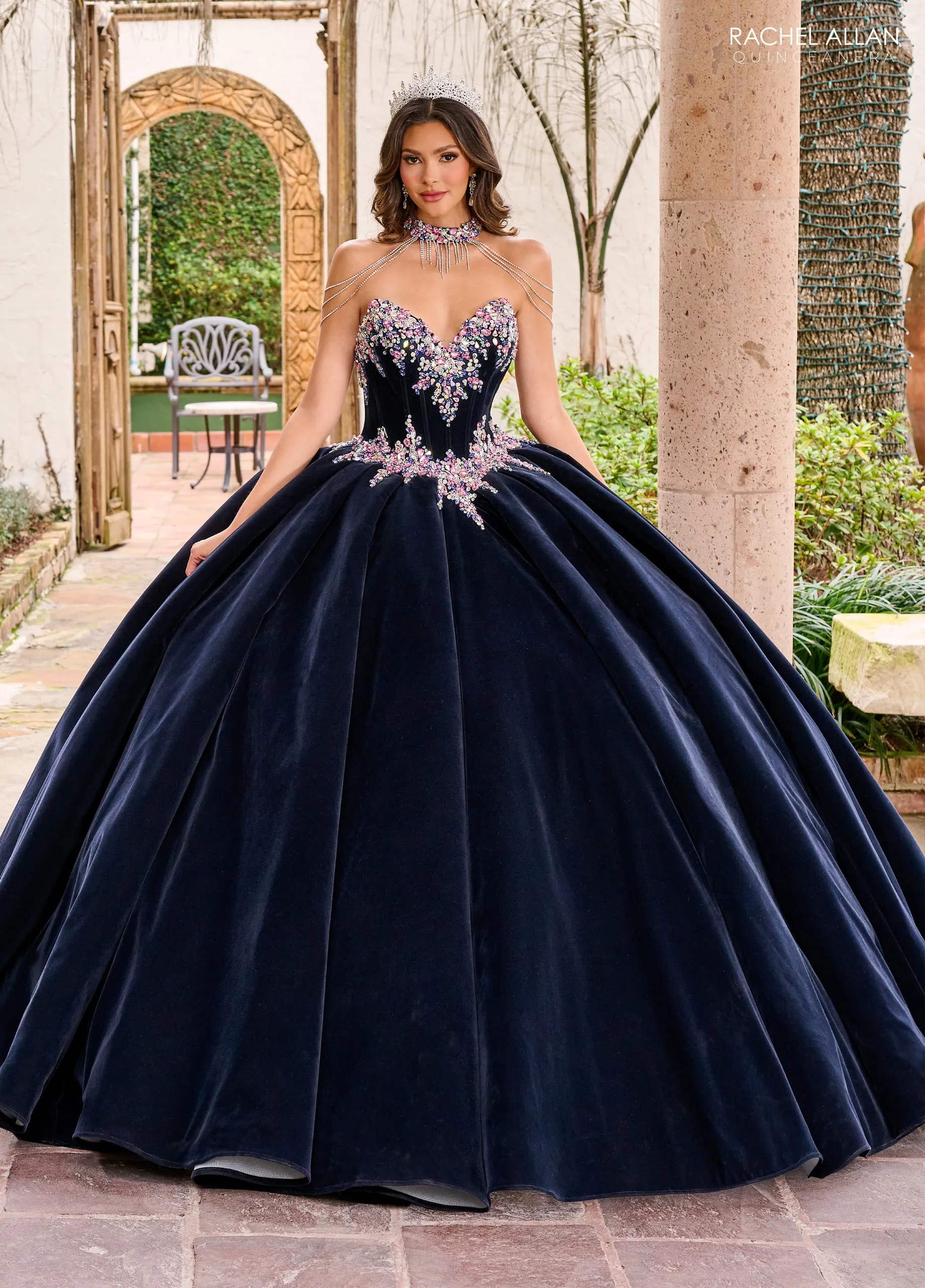 Velvet Strapless Quinceanera Dress by Rachel Allan RQ2198