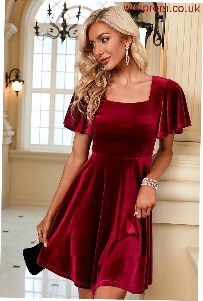 Vicky A-line Mini Elegant Sleeves Club Dresses Velvet Short Square Dresses Neck