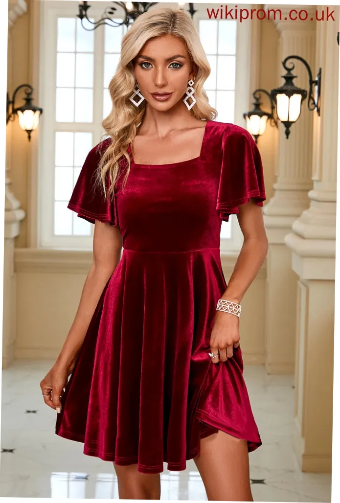 Vicky A-line Mini Elegant Sleeves Club Dresses Velvet Short Square Dresses Neck