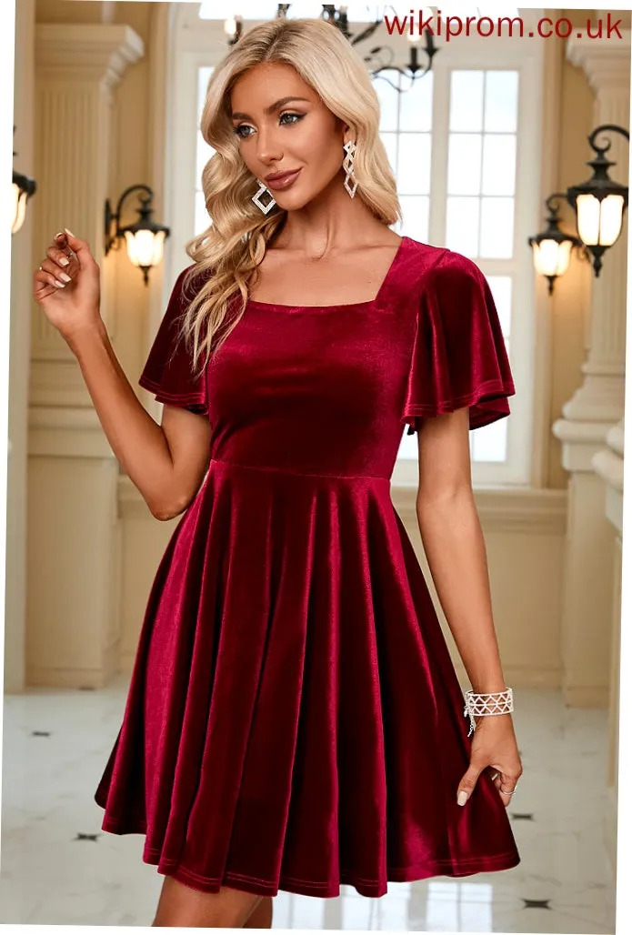 Vicky A-line Mini Elegant Sleeves Club Dresses Velvet Short Square Dresses Neck