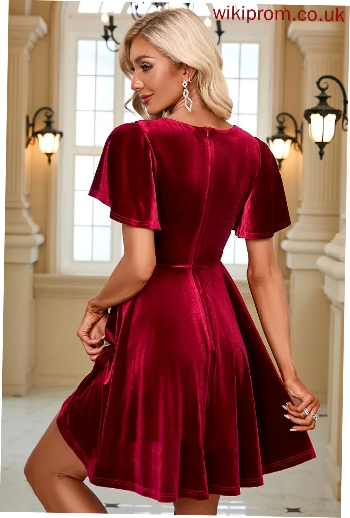 Vicky A-line Mini Elegant Sleeves Club Dresses Velvet Short Square Dresses Neck