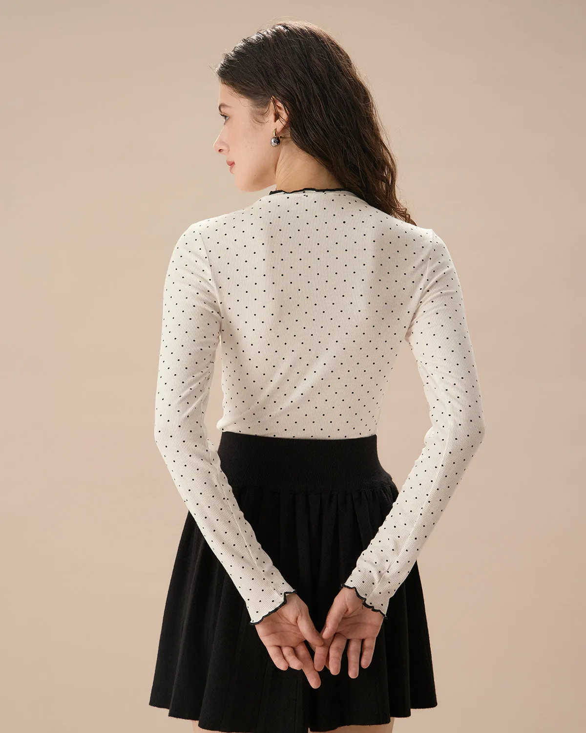 White Mock Neck Polka Dot Tee