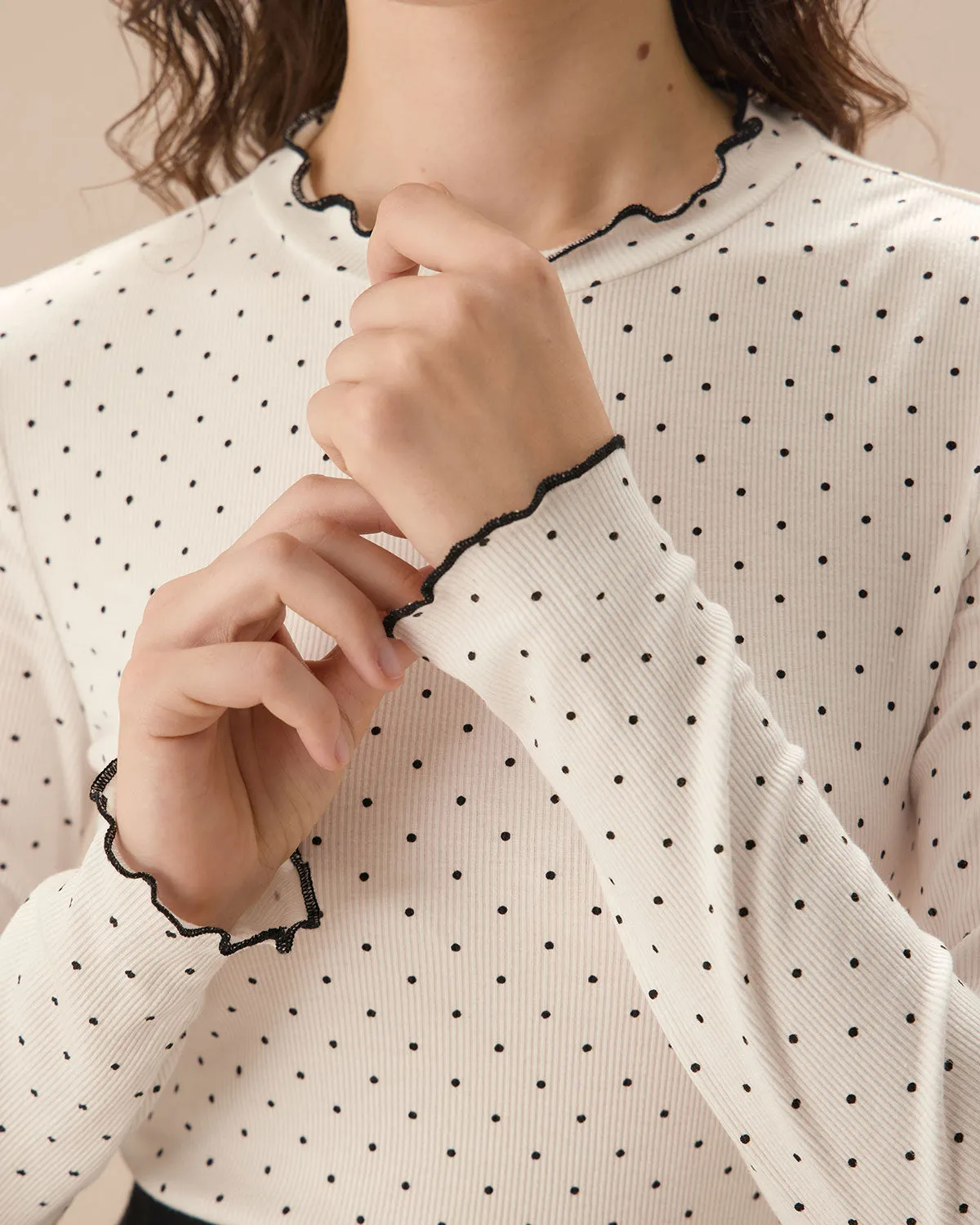 White Mock Neck Polka Dot Tee