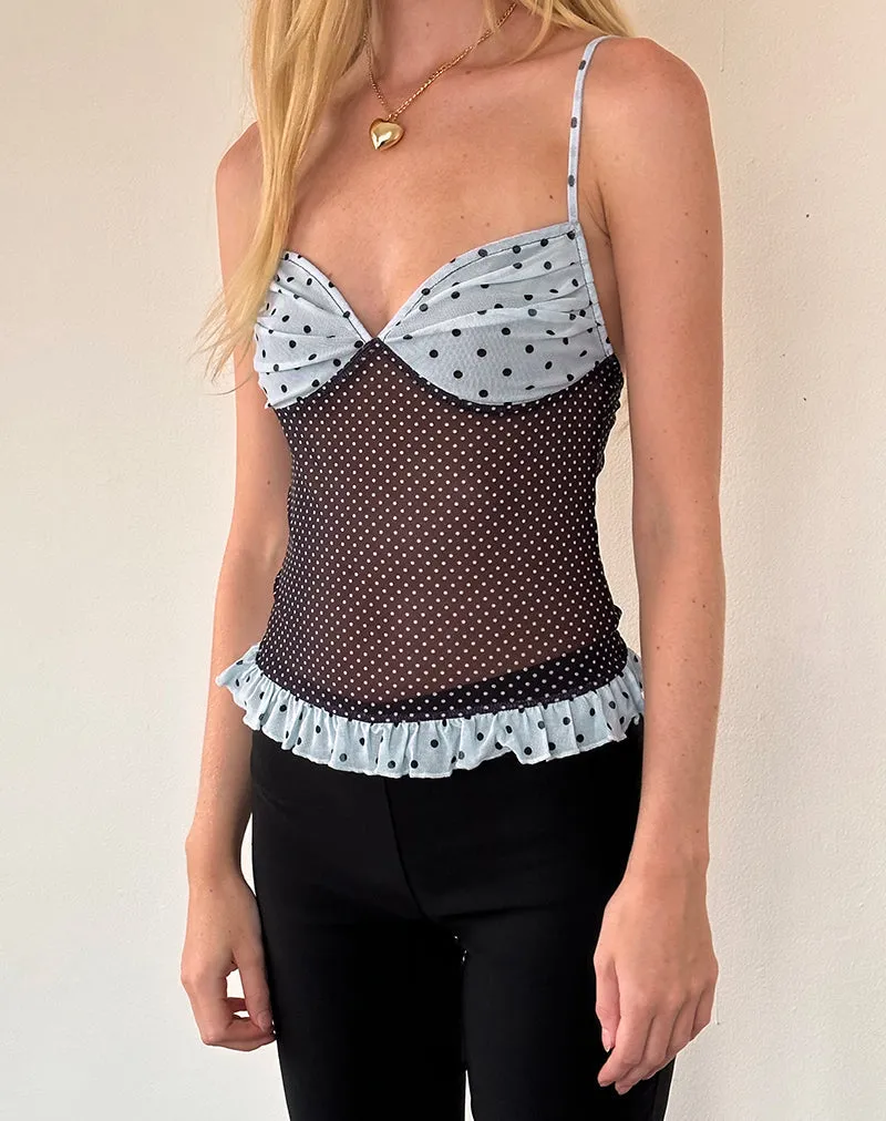 Zeina Cami Top in Blue Black Basic Polka